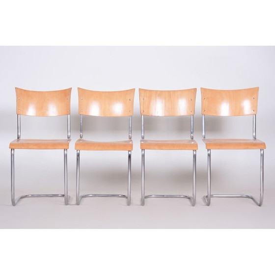 Image 1 of Ensemble de 4 chaises vintage en chrome et bois de hêtre par Mart Stam, 1930
