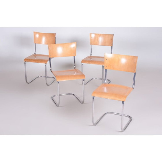 Image 1 of Ensemble de 4 chaises vintage en chrome et bois de hêtre par Mart Stam, 1930