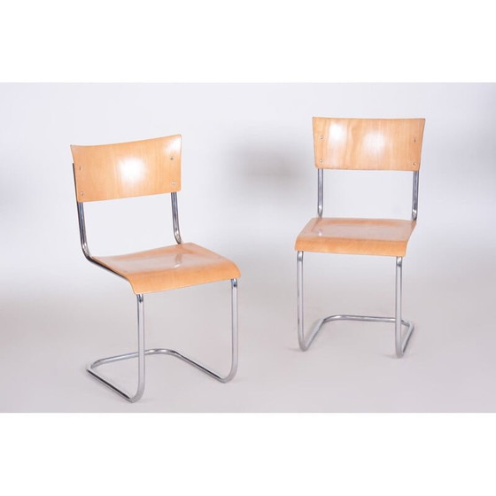 Image 1 of Ensemble de 4 chaises vintage en chrome et bois de hêtre par Mart Stam, 1930