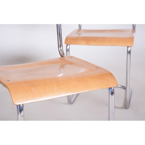 Image 1 of Ensemble de 4 chaises vintage en chrome et bois de hêtre par Mart Stam, 1930