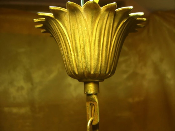 Image 1 of Plafonnier suspendu, Mid Century Modern, Art Deco, Laiton, Cristal, Hyper Vintage, Très rare