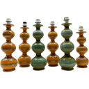 Ensemble de 6 lampes de table vintage en céramique orange, Allemagne 1960
