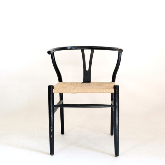 Image 1 of Chaise vintage en bois teinté et corde, 1970