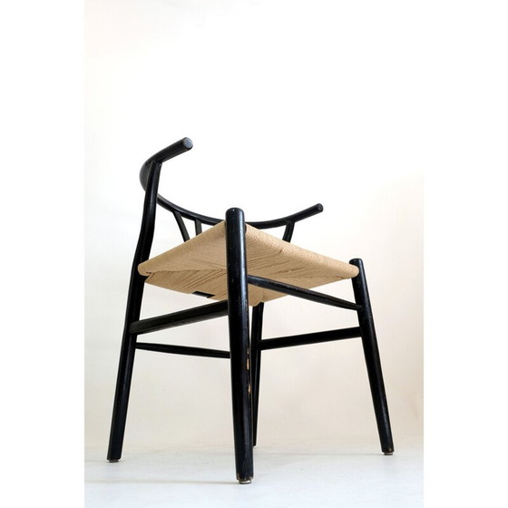 Image 1 of Chaise vintage en bois teinté et corde, 1970