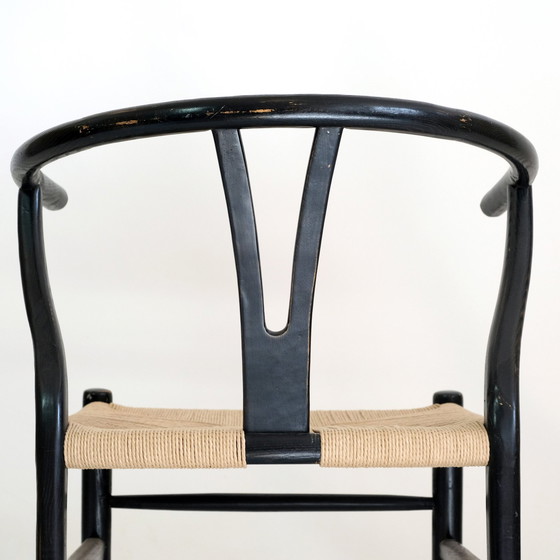 Image 1 of Chaise vintage en bois teinté et corde, 1970