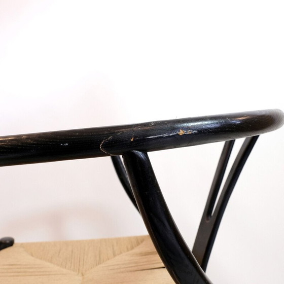 Image 1 of Chaise vintage en bois teinté et corde, 1970