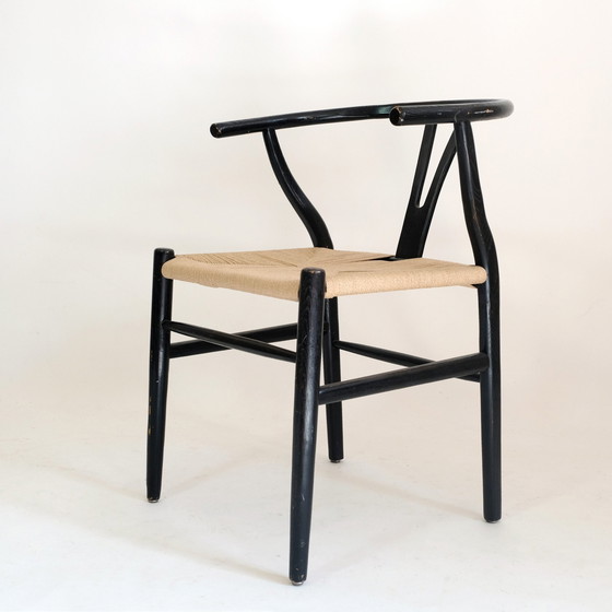 Image 1 of Chaise vintage en bois teinté et corde, 1970