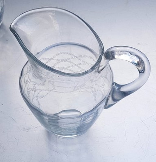 Carafe et pichet à eau en verre soufflé à la bouche avec motif abstrait, 1960S, ensemble de 2