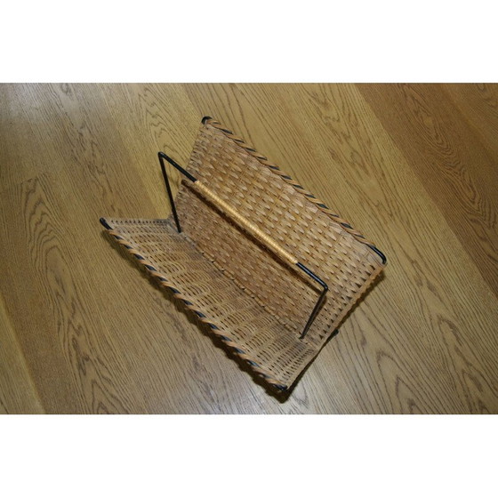 Image 1 of Porte-revues vintage en fer forgé et osier tressé, 1960