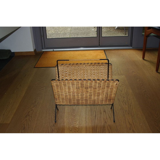 Image 1 of Porte-revues vintage en fer forgé et osier tressé, 1960