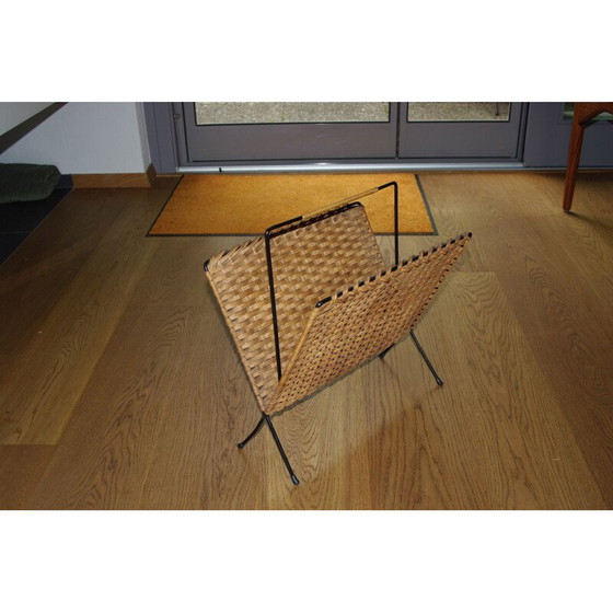 Image 1 of Porte-revues vintage en fer forgé et osier tressé, 1960