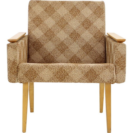 Fauteuil en tissu et bois du milieu du siècle, Tchécoslovaquie années 1960