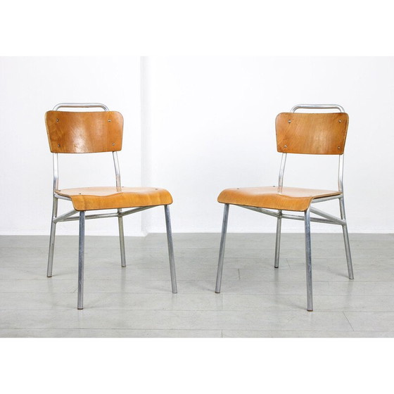 Image 1 of Paire de chaises en contreplaqué et aluminium du Mid Century
