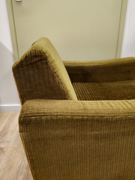 Image 1 of Fauteuil Vintage Chaise tissu nervuré vert laiton