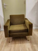 Fauteuil Vintage Chaise tissu nervuré vert laiton