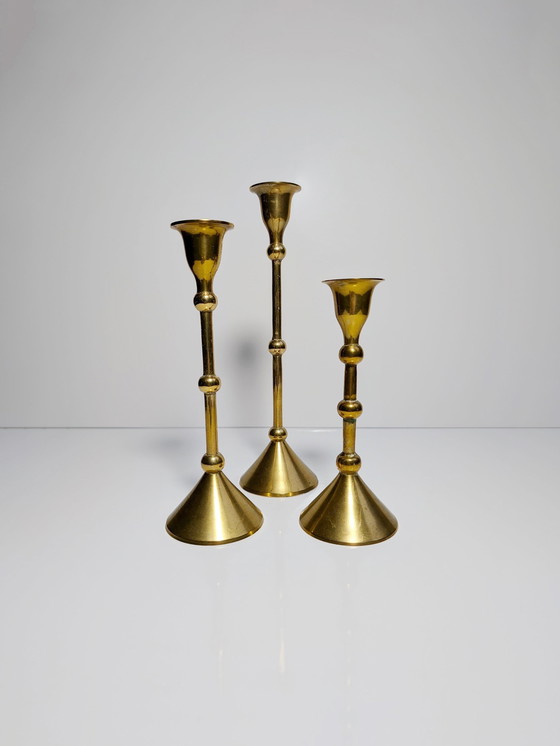 Image 1 of 3 X Set Vintage Laiton Bougeoir Mid Century Bougeoir Métal Or Classique 70Er 60Er 50Er