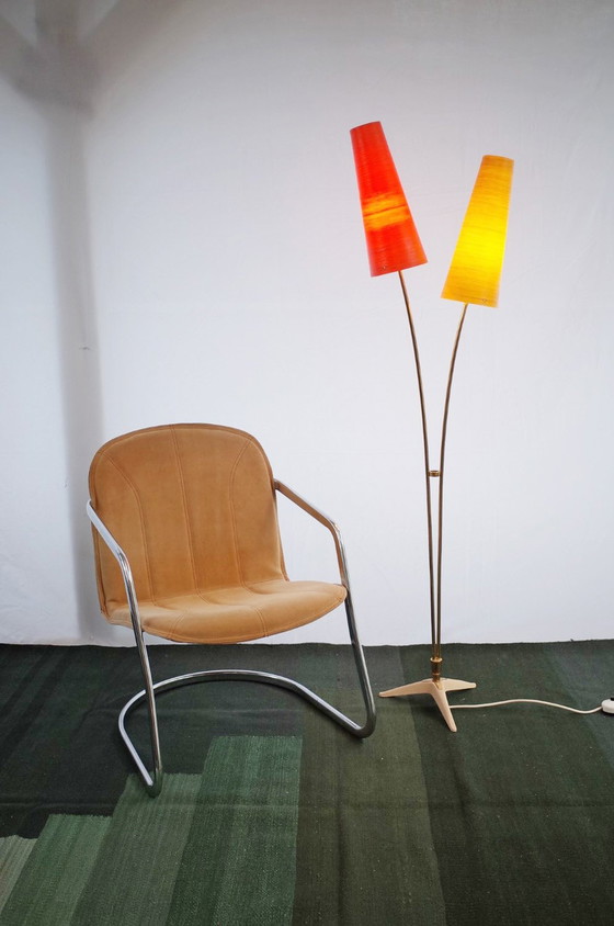 Image 1 of Lampadaire vintage en fibre de verre laiton