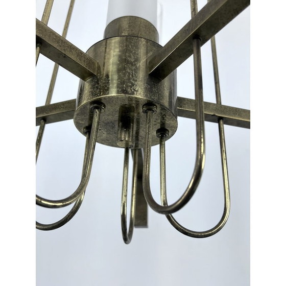 Image 1 of Lustre vintage en laiton et verre pour Sciolari, Italie 1960