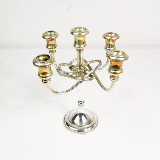 Image 1 of Bougeoir de table vintage en métal argenté, Italie années 1960
