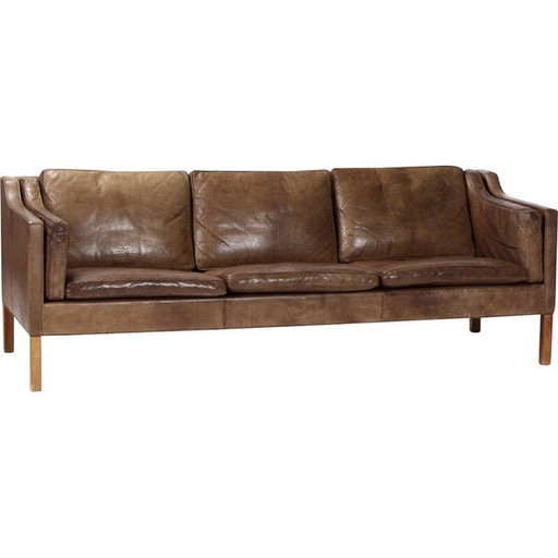 Canapé vintage 3 places modèle 2213 en cuir marron par Borge Mogensen pour Fredericia, 1963