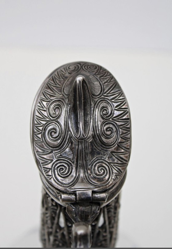 Image 1 of Aiguière Ancienne En Verre Cristal Et Métal Argent Ajouré – Vers 1930