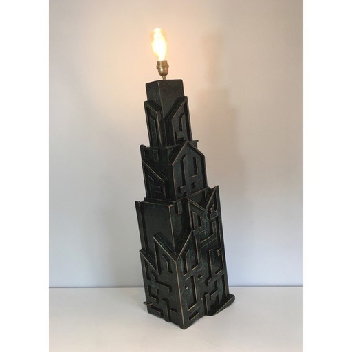 Lampe vintage brutaliste en bois patiné par AR-BO, 1990