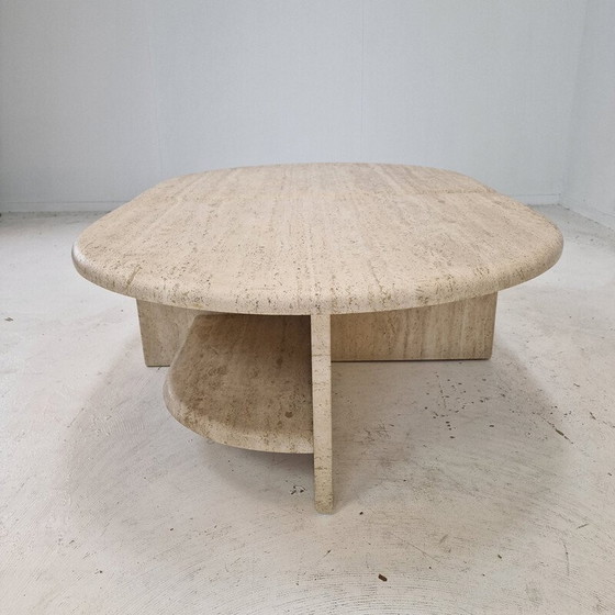 Image 1 of Paire de tables basses italiennes vintage en travertin, années 1980
