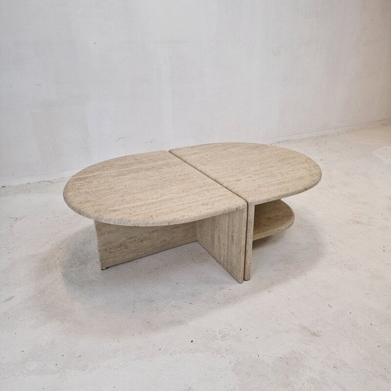 Image 1 of Paire de tables basses italiennes vintage en travertin, années 1980