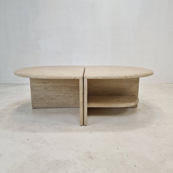 Image 1 of Paire de tables basses italiennes vintage en travertin, années 1980