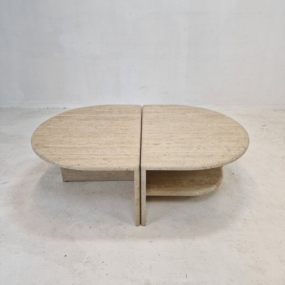Image 1 of Paire de tables basses italiennes vintage en travertin, années 1980