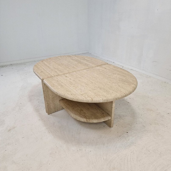 Image 1 of Paire de tables basses italiennes vintage en travertin, années 1980