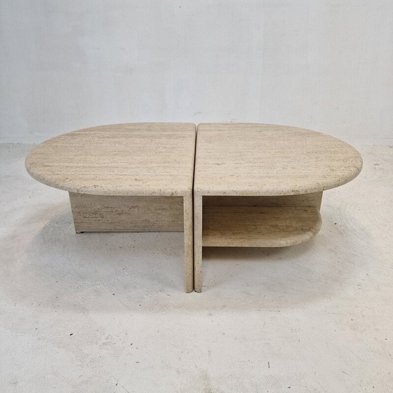 Image 1 of Paire de tables basses italiennes vintage en travertin, années 1980