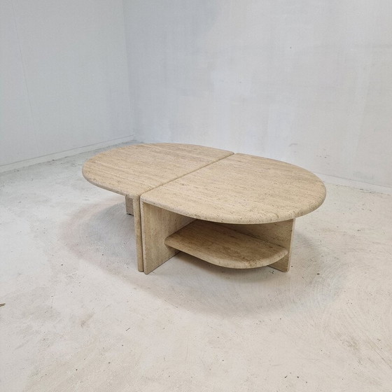 Image 1 of Paire de tables basses italiennes vintage en travertin, années 1980