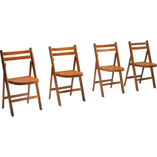 Chaises pliantes empilables en bois Mid Century 1950s