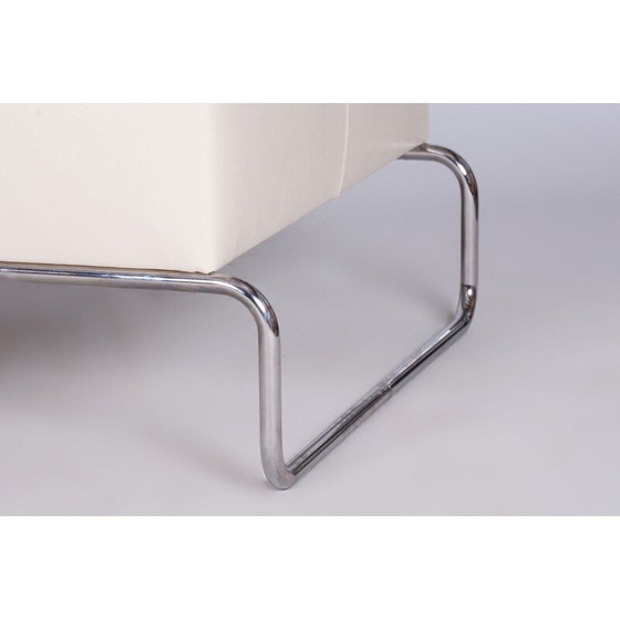 Image 1 of Tabouret-table vintage Bauhaus en cuir et acier chromé, Italie 1930
