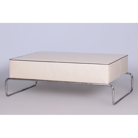 Image 1 of Tabouret-table vintage Bauhaus en cuir et acier chromé, Italie 1930