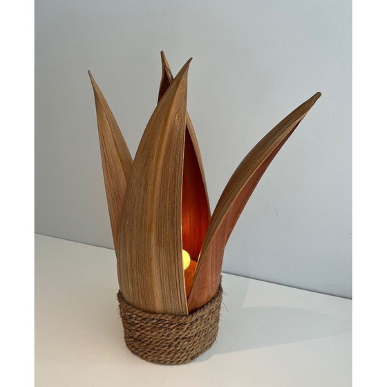 Image 1 of Lampe de table vintage décorative en palmier et corde, France 1970