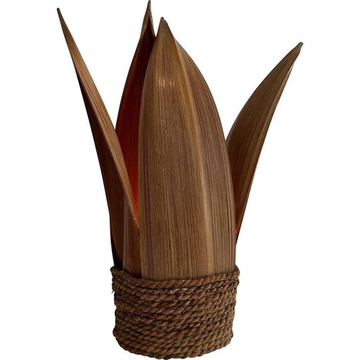 Lampe de table vintage décorative en palmier et corde, France 1970