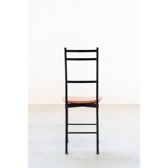 Image 1 of Ensemble de 6 chaises vintage en aluminium et cuir, 1980