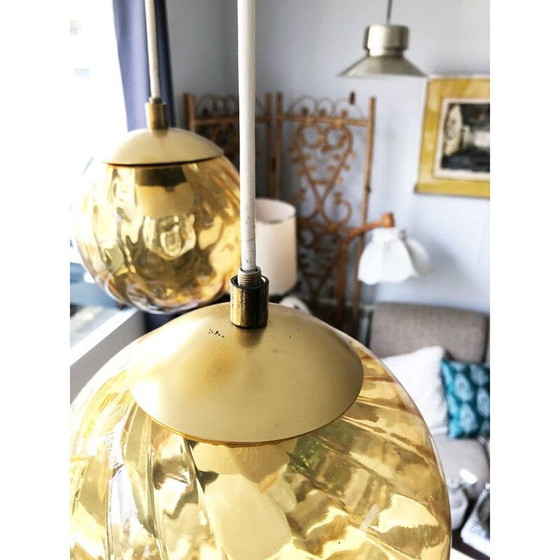 Image 1 of Suspension vintage à 5 boules en verre fumé par Parscot Luminaires, 1970