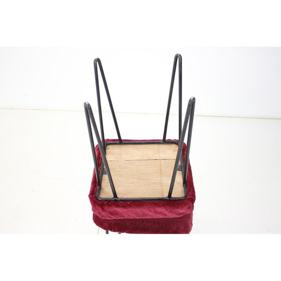 Image 1 of Paire de tabourets en métal et tissu du milieu du siècle, Tchécoslovaquie 1970