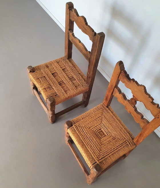 Image 1 of 2 X Chaises provinciales en bois de châtaignier à cordes Mid 1700S