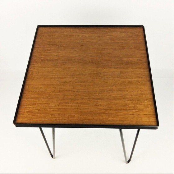 Image 1 of Table d'appoint vintage en chêne et métal noir, années 1950