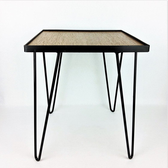 Image 1 of Table d'appoint vintage en chêne et métal noir, années 1950