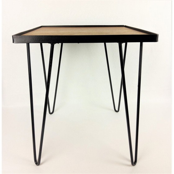 Image 1 of Table d'appoint vintage en chêne et métal noir, années 1950