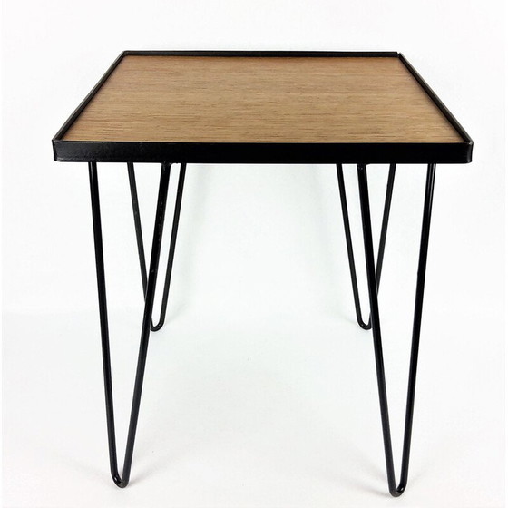 Image 1 of Table d'appoint vintage en chêne et métal noir, années 1950