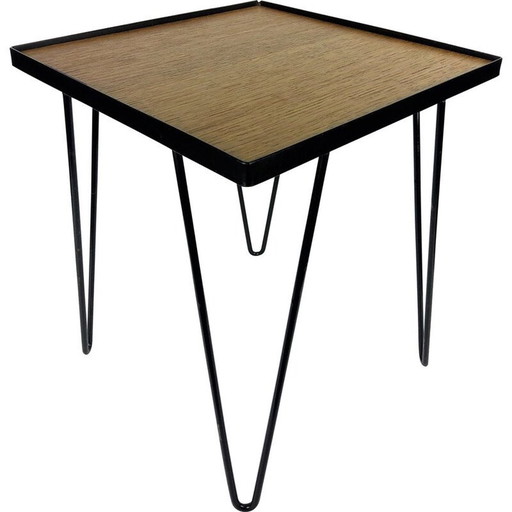 Table d'appoint vintage en chêne et métal noir, années 1950