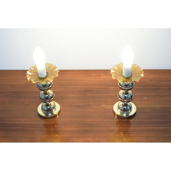 Image 1 of Paire de lampes de table ou murales vintage en laiton et verre par Kamenicky Senov, Tchécoslovaquie 1960