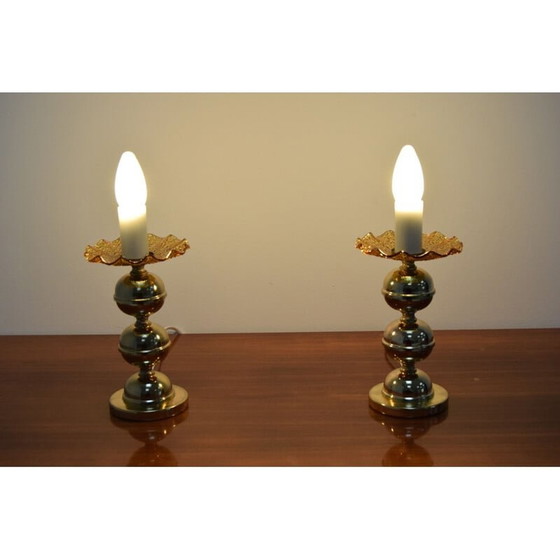 Image 1 of Paire de lampes de table ou murales vintage en laiton et verre par Kamenicky Senov, Tchécoslovaquie 1960