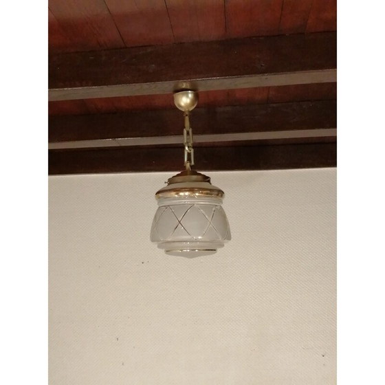 Image 1 of Lampe suspendue vintage art déco en verre granité, 1950
